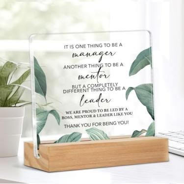 Imagem de Presentes para Leader Mentor Boss Placa Decorativa de Mesa Transparente Presente para Nova Alegria Going Away Leaving Placa de Acrílico com Mesa de Suporte Decoração de Escritório em Casa