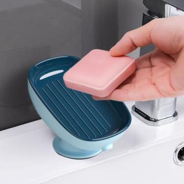 Imagem de 1 pacote de saboneteira oval ajustável montada na parede com dreno, antiderrapante: ideal para chuveiro, banheiro, pia de cozinha (azul)