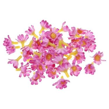 Imagem de Cabeças de flores artificiais de girassol de 2,5 cm, pacote com 50 cabeças de flores falsas de girassol de seda para decoração de buquê floral de casamento, faça você mesmo, rosa roxa
