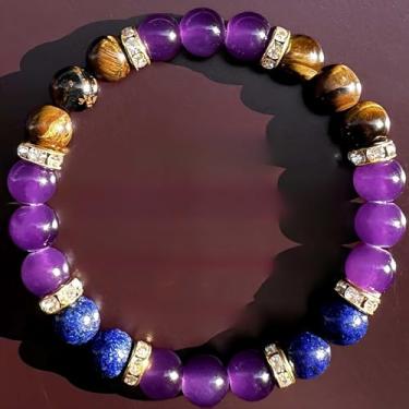 Imagem de Pulseira de lápis-lazúli de ametista natural com olho de tigre, Medium, Cristal, Sem Pedra Preciosa