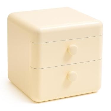 Imagem de Caixa Organizadora Multiuso com Gavetas Deslizantes e Tampa Superior, Compartimentos Variados, Design Moderno para Mesa, Escritório, Penteadeira e Banheiro (Bege)