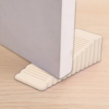 Imagem de 2 peças de batentes de porta de borracha de segurança bloqueiam batentes de porta de cunha retentor traseiro de porta de escritório doméstico parada anticolisão, 95 x 40 x 30 mm (bege)