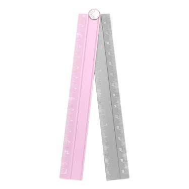Imagem de Generic Régua reta dobrável transferidor métrico de liga de alumínio de 30 cm, régua angular dobrável, ferramenta de medição geométrica com linha angular para escritórios de arquitetos, artistas, rosa