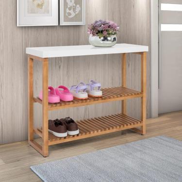 Imagem de Aparador Balcão Gold Tampo MDF 25mm Maciço Pés Madeira Branco