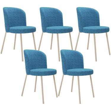 Imagem de Kit 5 Cadeiras Para Sala De Jantar Cozinha Estofada Gavi Arena L02 Linho Azul Lyam Decor
