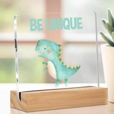 Imagem de Decoração de mesa de acrílico de dinossauro de desenho animado fofo com suporte 10 x 10 cm, placas decorativas de mesa para sala de estar em casa, cubículo, presentes fofos