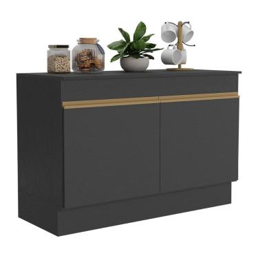 Imagem de Balcão Cozinha Gabinete Pia 120cm 2 Portas Com Rodapé Veneza Multimóveis Mp2239 Preto/dourado Preto/dourado