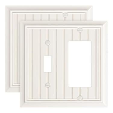 Imagem de Pacote com 2 placas clássicas de interruptores de luz para interruptor/decorador, capas decorativas de amêndoa clara, placas de interruptor de fibra de bambu natural durável e capas de tomada