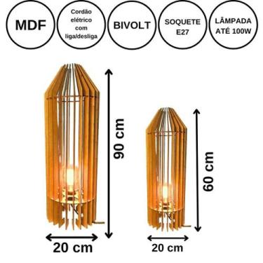 Imagem de Luminária de Chão MDF PENEDO - LENOBRE, Mdf cru, Kit com 2 - 90x20cm e