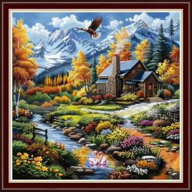 Imagem de Dimxvean Kits de ponto cruz estampado, kits de ponto cruz para adultos iniciantes, kits de bordado gama completa de kits de ponto cruz estampados, kits de ponto de cruz, padrões de ponto de cruz, casa