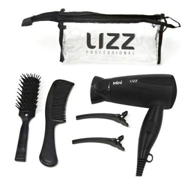 Imagem de Secador Mini com Kit Viagem Preto Bivolt (1200W) - Lizz Professional, 