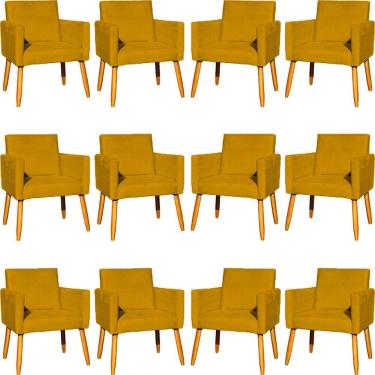 Imagem de Kit 12 Poltronas Decorativa Para Sala Nina Suede Cores Pé Palito 30cm Castanho - Suede