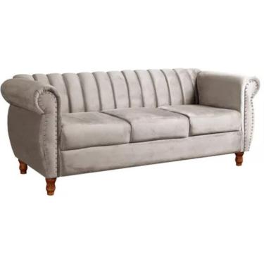 Imagem de Sofá Chesterfield 3 Lugares Realeza Vintage Retrô Suede Bege Claro
