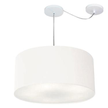 Imagem de Lustre Pendente Cilíndrico Com Desvio De Centro Vivare Md-4263 Cúpula Em Tecido 55x25cm - Bivolt Branco 127/220v