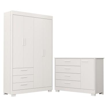 Imagem de Jogo De Quarto Infantil Zaki Guarda Roupa E Cômoda Branco Fosco - Reller Móveis Branco Fosco