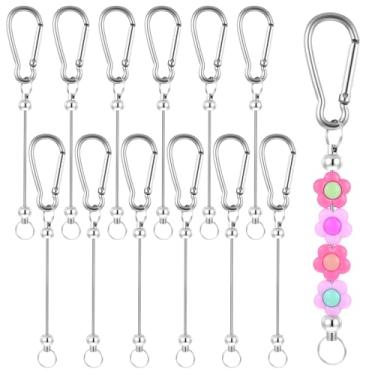 Imagem de Tweruna 12 peças chaveiros com contas de prata, barras criativas de metal para contas, chaveiro com contas em branco para fazer chaveiros faça você mesmo, berloques