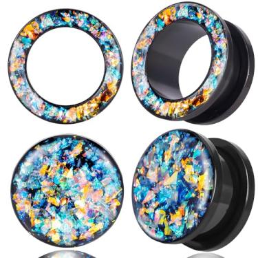 Imagem de Maxbott 2 pares de alargadores de orelha design de estilhaços brilhantes de aço inoxidável 316L alargador de orelha piercing corporal joias para mulheres e homens, 8mm(0G), Aço inoxidável, Sem Pedra