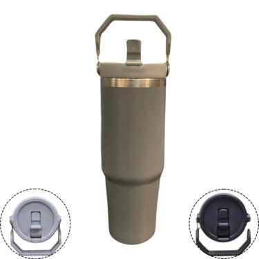 Imagem de Garrafa Térmica com Alça Superior, Aço Inoxidável, 900ml, Parede Dupla Isolante, Design Moderno, Canudo Flip, Ideal para Bebidas Geladas, Alça Ergonômica, Acabamento Fosco (Cinza)