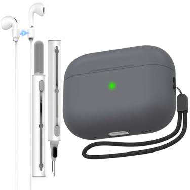 Imagem de NIUTRENDZ Capa protetora para AirPods Pro 3ª capa 2025 fina de silicone com cordão [LED frontal visível] (cinza escuro, AirPods Pro 3)