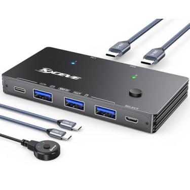 Imagem de Interruptor USB 3.2, 2 computadores, compartilham 1 USBC e 3 dispositivos USBA de 10 Gbps, seletor de interruptor USB ANGEET para PC, laptop, teclado, mouse, SSD portátil, com 2 cabos de dados USBC e
