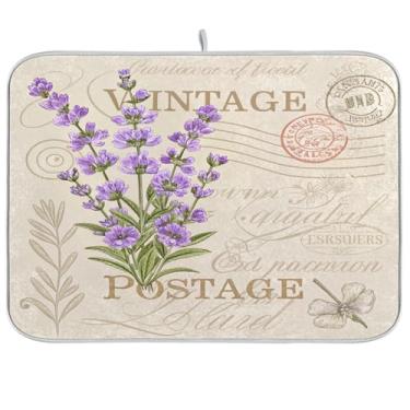 Imagem de Blueangle Tapete de microfibra para bancada de cozinha, cartão postal vintage lavanda para louças, talheres, louças, louças, louças, pratos, lavar à máquina (40,64 cm x 45,72 cm)