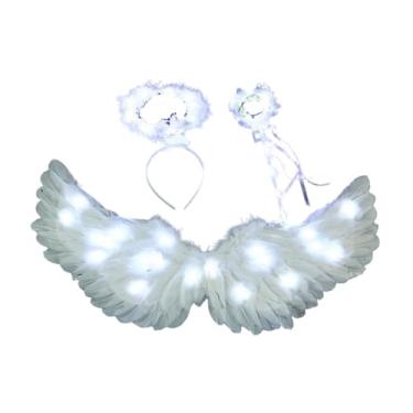 Imagem de KiBcsLic Asas de anjo em LED e asas de fada Cupido para crianças, perfeitas para o Carnaval e o Halloween, S White Light 3piece