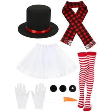 Imagem de BOARDFEB Kit de fantasia de Natal de boneco de neve para adultos, chapéu de boneco de neve, cachecol de nariz de cenoura falsa, saia tutu branca, 3 bolas para mulheres, festa, Natal, cosplay