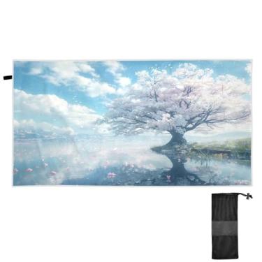 Imagem de ATTX Toalha de praia de cerejeira branca 79 x 189 cm - Cobertor de microfibra leve de secagem rápida e resistente à areia para piscina, ioga, academia e viagens | Esportes de banho de natação multiuso