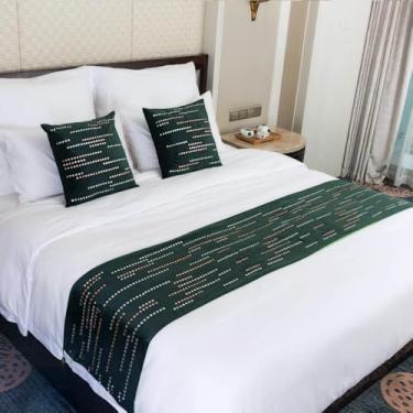 Imagem de Capa protetora de lenço de corredor de cama, lenço de cama com estrelas caindo de vidro colorido e enfeites de strass, para hotel pousadas residenciais - verde casca | | 45 * 240 cm para cama de 1,8 m