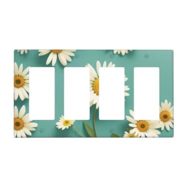 Imagem de Placa de parede com estampa de margarida branca, capa decorativa, tamanho padrão, painel de interruptor quádruplo para placas de luz, capas de interruptor para decoração de quarto e casa