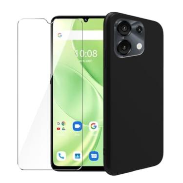 Imagem de WDMYLFTW Capa para Umidigi Note 90A + película protetora de tela de vidro temperado - Capa protetora de TPU à prova de choque flexível de silicone transparente para Umidigi Note 90A (preto)