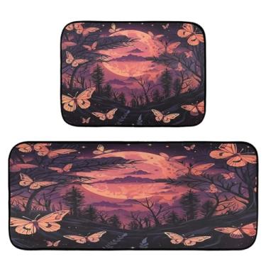 Imagem de Wassud Tapetes de cozinha laranja claro céu noturno para decoração de casa tapetes de cozinha acolchoados antifadiga tapetes de cozinha antiderrapante lavável essencial de cozinha conjunto de 2