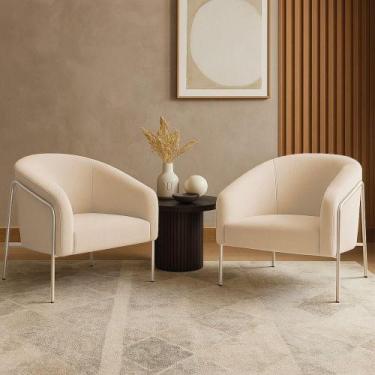 Imagem de Poltrona Sala Industrial Alta Champanhe Kit 2 Stella Bouclê D03 - D'ro