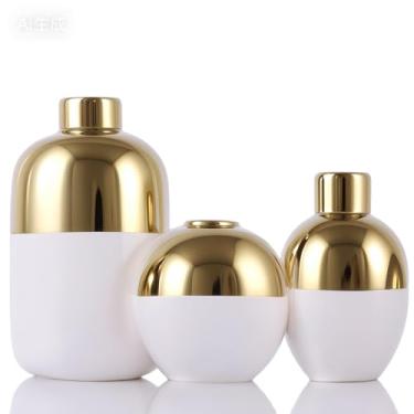 Imagem de Conjunto de 3 vasos de cerâmica, vasos decorativos modernos para decoração de casa, centro de mesa de luxo (ouro branco)