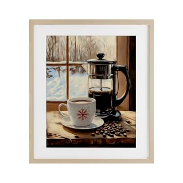 Imagem de Stupell Industries "Winter French Press Coffee", impressão emoldurada sob vidro, marrom, 33 x 40 cm