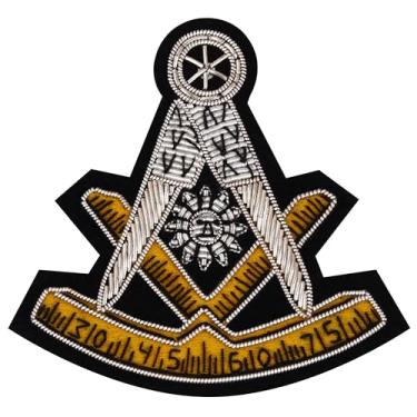 Imagem de Masonic Hub Emblema do Past Master – lingote de prata bordado à mão e emblema de seda em tecido blazer preto | Acessório de regalia maçom colado ou costurado para jaquetas, faixas e colecionadores