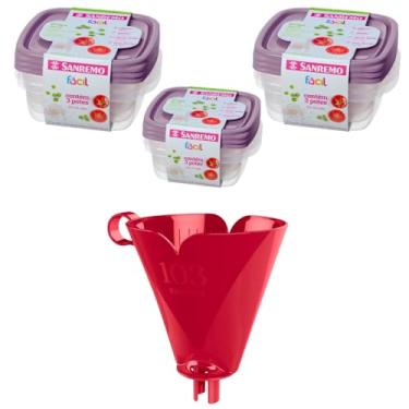 Imagem de Conjunto de 1 Suporte para Filtro de Café 103 Vermelho + 3 Kit c/ 3 Potes Plásticos Herméticos 530ml