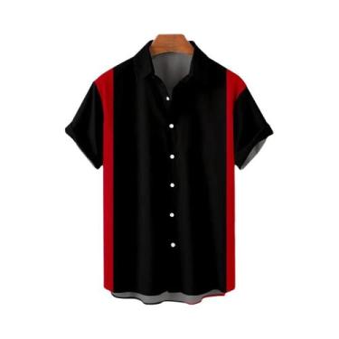 Imagem de Camisas Havaianas Masculinas Casuais Com Botões, Estampa Listrada Em 3