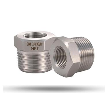 Imagem de 2 peças de bucha sextavada redutora NPT macho de 3/10.2 cm para NPT fêmea de 3/20.3 cm, bucha sextavada de encaixe de tubo de aço inoxidável 304, adaptador redutor de encaixe de tubo resistente