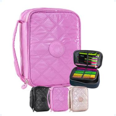 Imagem de Estojo Grande Box Jumbo Escolar Com Divisórias Martelasse - Hxt, Rosa