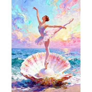 Imagem de NIHO-JIUMA Kits de pintura de diamante, sonho de balé de praia, 5D, faça você mesmo, kit de presente de arte de diamante para adultos, decoração de casa (30 x 40 cm/12 x 40.6 cm)