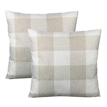 Imagem de VAKADO Capas de almofada decorativas marrom bege fazenda buffalo, xadrez, retrô, xadrez, quadrada, clássica, decoração de casa para sofá, pátio, 66 x 66 cm, pacote com 2