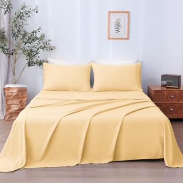 Imagem de LONAVA Jogo de cama completo de 4 peças, lençóis de microbifer ultramacios e respiráveis, lençóis de cama de luxo Oeko-Tex de 1600 fios, bolso profundo de 35,5 a 40,6 cm, sem rugas, amarelo pálido
