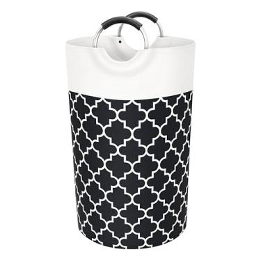 Imagem de Organizador Cesto De Roupa Suja Dobrável Tecido Oxford 82L (Preto Floral)