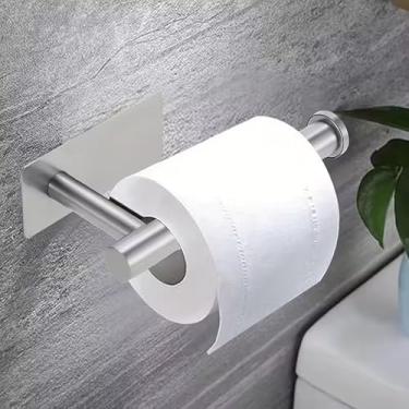 Imagem de 1 suporte de papel higiênico, adesivo, preto fosco, suporte de parede, suporte de rolo de papel higiênico, sem perfuração, banheiro/trailer/banheiro, aço inoxidável 304, à prova de ferrugem (prata, 16