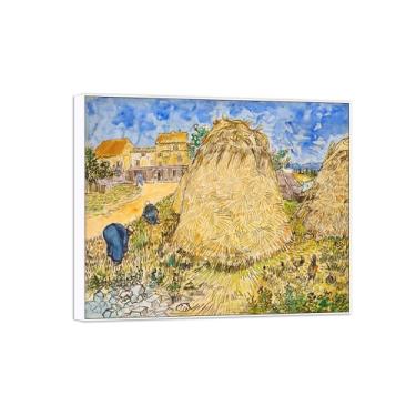 Imagem de BMZFYBS Vincent van Gogh Famosa pintura em tela de arte de parede pronta para pendurar. Trigo. Imagem em moldura branca para decoração de sala de estar 70 x 85 cm 27 x 33 polegadas