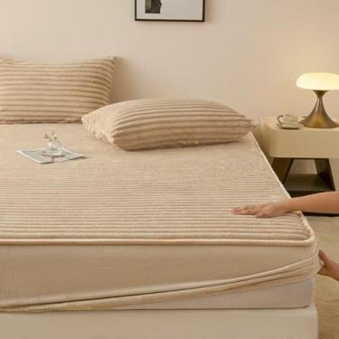 Imagem de Lençol com elástico extra profundo, lençóis, capa protetora antiderrapante, tiras elásticas no canto, macio, sem rugas, para outono e inverno - cáqui ||1,5 * 2,0 m + fronha * 2