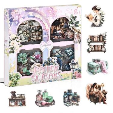 Imagem de Conjunto de adesivos vintage para scrapbooking, 100 folhas de adesivos de PET transparentes pré-cortados para diário, suprimentos de jornais de lixo, livro de recortes, arte decorativa de artesanato