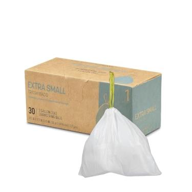 Imagem de Delletir Sacos de lixo 30 unidades, sacos de lixo com cordão branco | Resistente a vazamentos, resistente a rasgos, sem cheiro | Para banheiro, escritório, caixotes de quarto (50,8 x 45 cm)