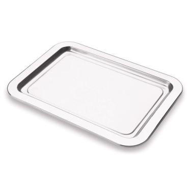 Imagem de Bandeja Aço Inox Retangular 34x25 Cm Servir Casa Hospital Inoxidavel H